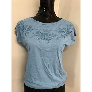 New Lauren Ralph Lauren Blouse Short Sleeve Blue S/P Women's A41